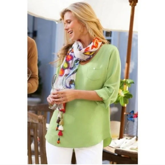 Soft Surroundings Tencel Margarita Green With Roll Tab Sleeves - Picture 8 of 8